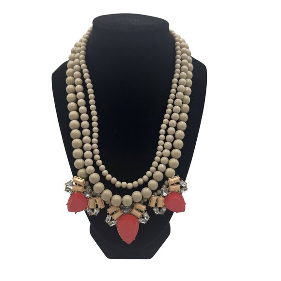 Beaded Multi-Layer Necklace With Coral & Crystal Accents By Charming Charlie - Picture 1 of 4
